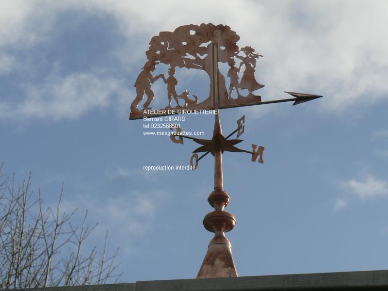 Girouette en cuivre la famille sous le pommier